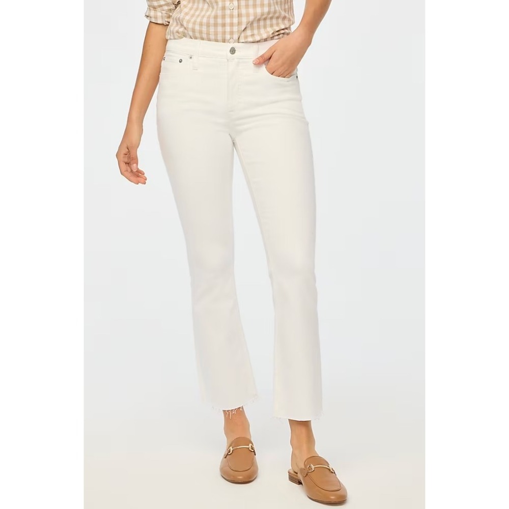 J.Crew‎ Factory Womens Mid Rise Flare Crop Jeans White Stretch Raw Hem 32